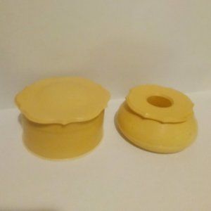 Antique Art Deco Celluloid Vanity Set Hair Receiver and Powder Box